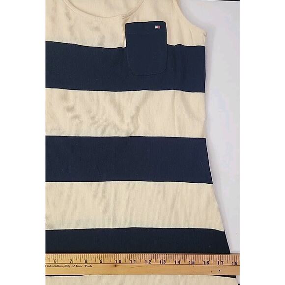 Tommy Hilfiger Tank Dress M Blue Cream Logo Stripe Nautical Maxi Stretch Knit - Picture 8 of 9